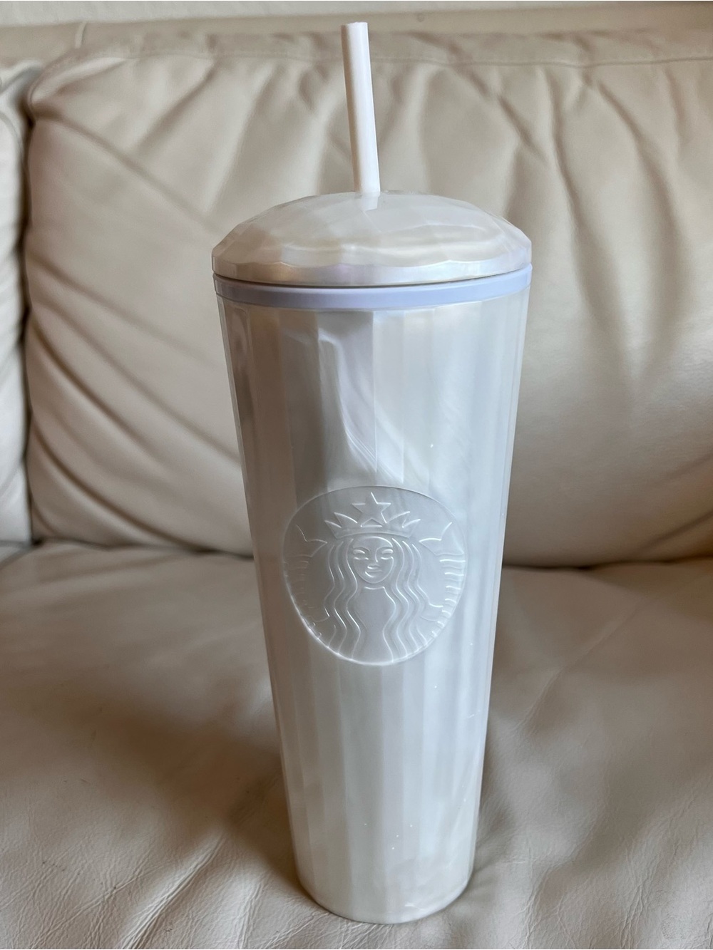 Starbucks Pearl White Marbled Tumbler with Straw